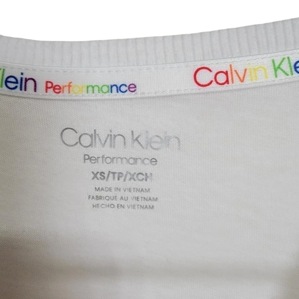 Calvin Klein Rainbow White Logo Crew Neck Muscle Tee Tank Top XS - Picture 3 of 6